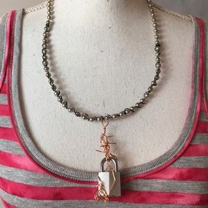 Barbed copper wire silver lock ball chain necklace